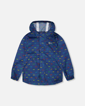 Packable Windbreaker In Polyester Blue Car Print-0