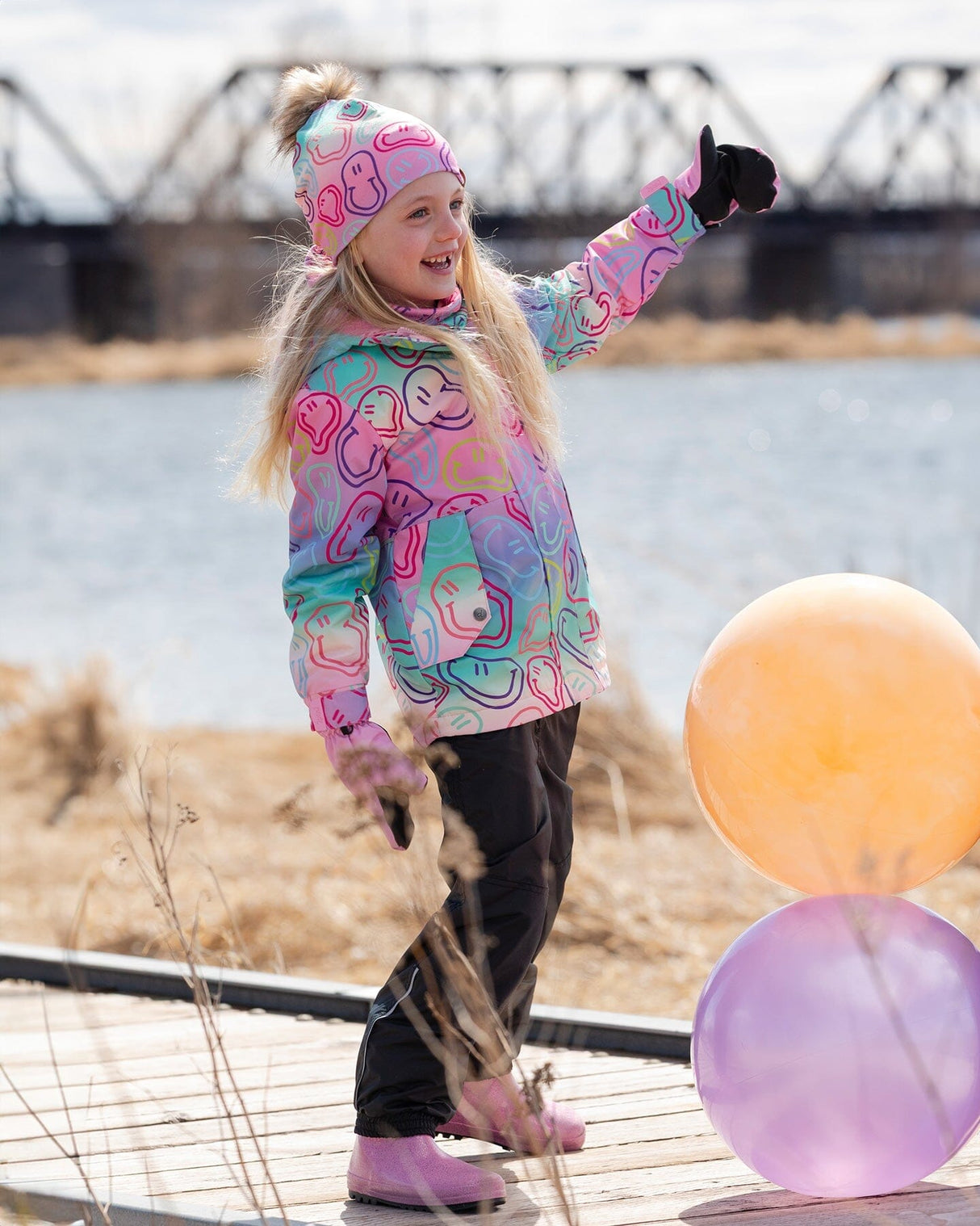 Two-Piece Mid-Season Outerwear Set Multicolored Printed Smileys-1