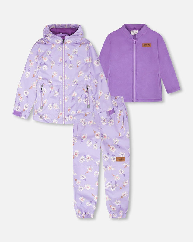 3-In-1 Two-Piece Mid-Season Outerwear Set Purple Daisy Print-0