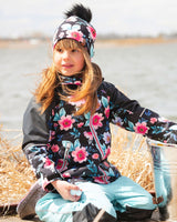 3-In-1 Two-Piece Mid-Season Outerwear Set Black Printed Flowers - Black Inner Jacket-1