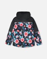 3-In-1 Two-Piece Mid-Season Outerwear Set Black Printed Flowers - Black Inner Jacket-3
