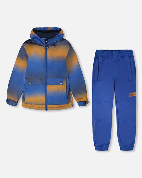 Two-Piece Mid-Season Outerwear Set Blue And Brown Gradient-0