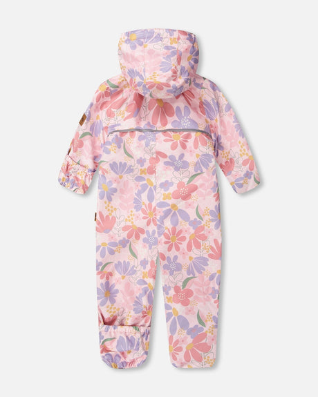 Baby Mid-Season One-Piece Outerwear With Hat Pink Flower Print-4