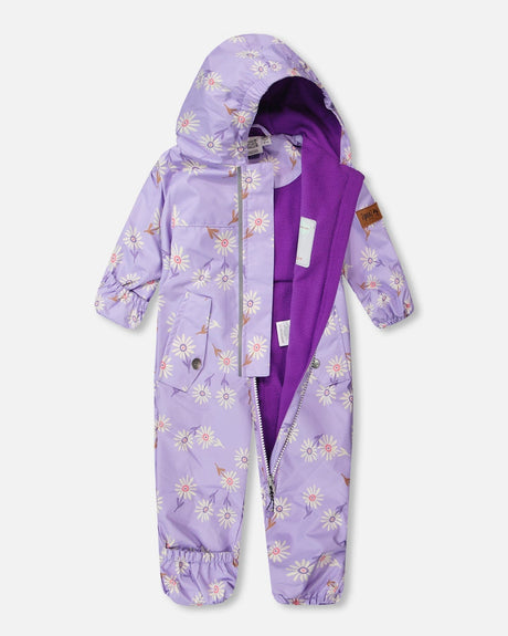 Baby Mid-Season One-Piece Outerwear With Hat Purple Daisy Print-2