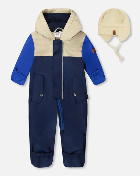 Baby Mid-Season One-Piece Outerwear With Hat Navy Blue-0