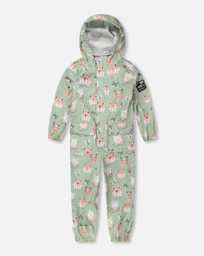 Deux par Deux one-piece rain suit in green frog print, main product view