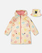 Rain Coat And Hat Set Beige Printed Flowers-0