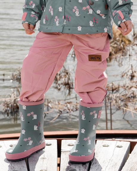 Rain Boots In Natural Rubber Green Cat Print-1