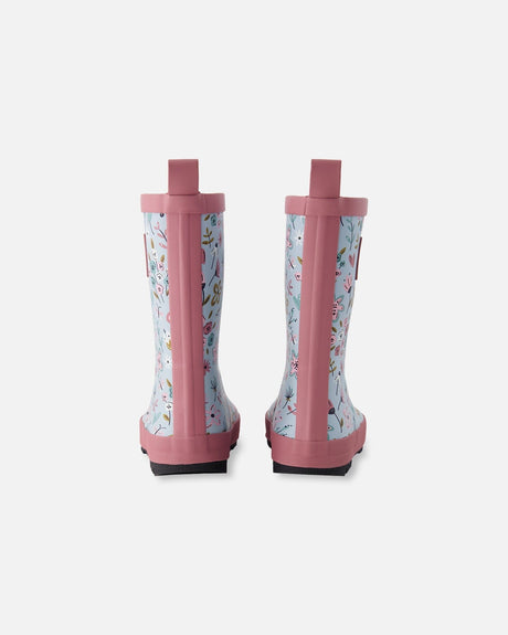 Rain Boots In Natural Rubber Blue Mini Flower Print-3