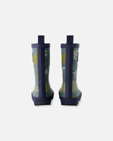 Rain Boots In Natural Rubber Green Dinosaur Print-3