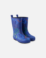 Rain Boots In Natural Rubber Blue Smiley Print-0