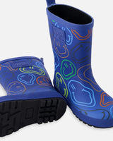 Rain Boots In Natural Rubber Blue Smiley Print-2