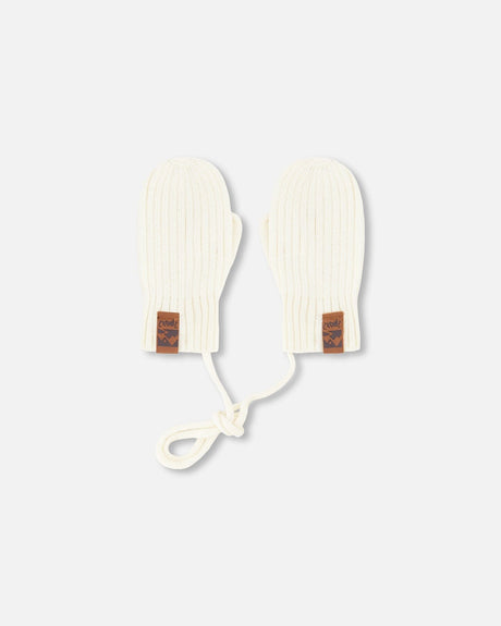 Baby Knit Mittens With Cord Off White-0