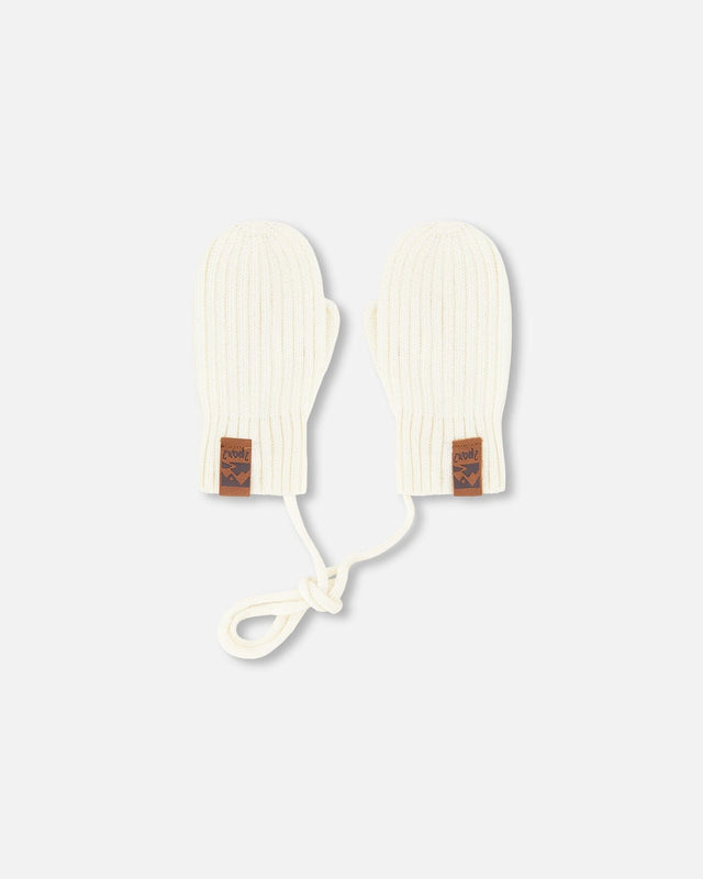 Baby Knit Mittens With Cord Off White-0
