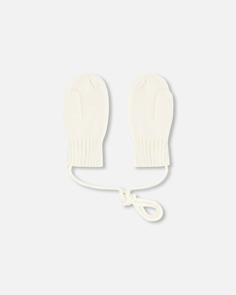 Baby Knit Mittens With Cord Off White-2