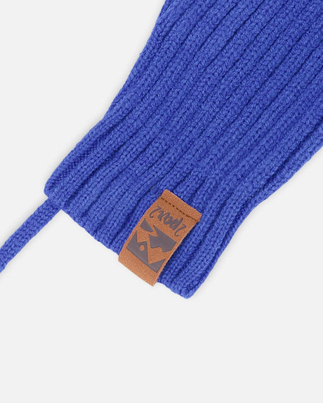 Baby Knit Mittens With Cord Royal Blue-3