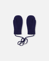Baby Knit Mittens With Cord Navy Blue-2