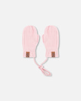Baby Knit Mittens With Cord Pale Pink-0