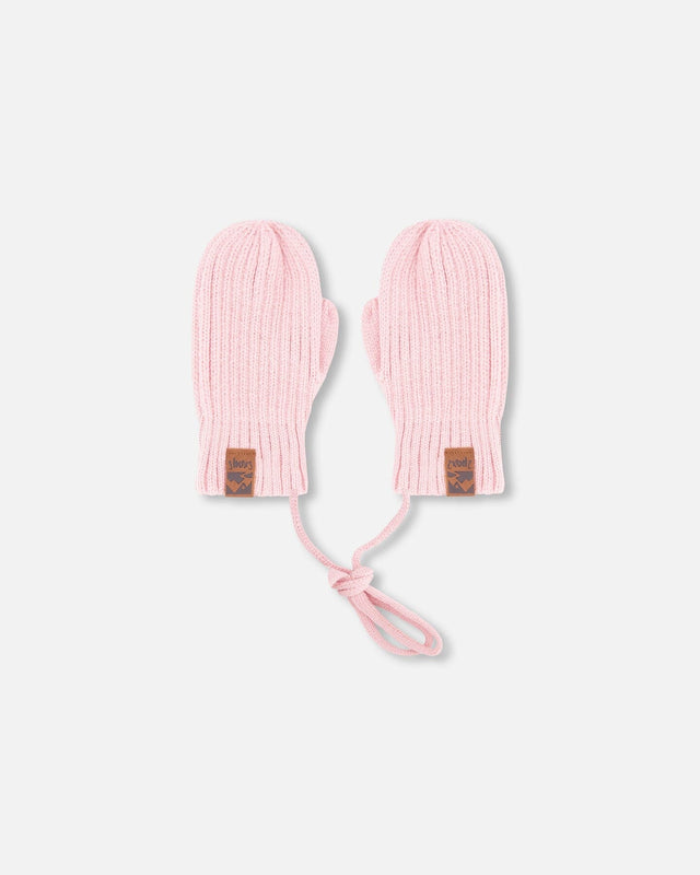 Baby Knit Mittens With Cord Pale Pink-0