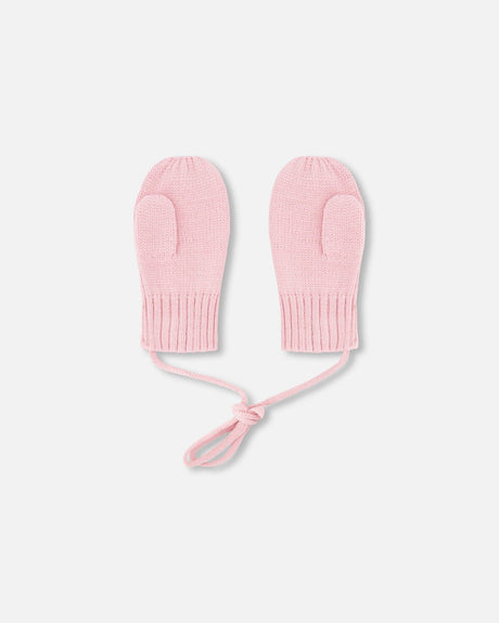 Baby Knit Mittens With Cord Pale Pink-1