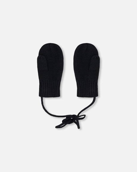 Baby Knit Mittens With Cord Black-2