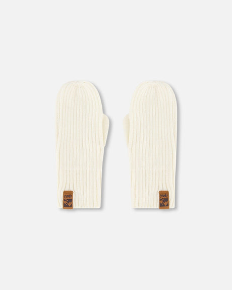 Ribbed Knit Mittens Off White-0