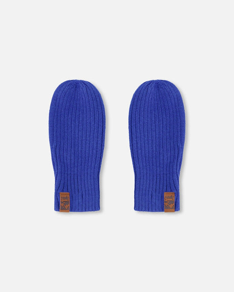 Ribbed Knit Mittens Royal Blue-2