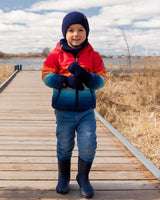 Ribbed Knit Mittens Navy Blue-1