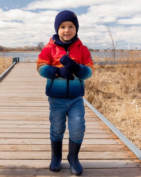 Ribbed Knit Mittens Navy Blue-1