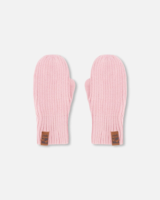 Ribbed Knit Mittens Pale Pink-0