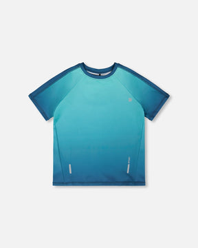 Short Sleeve Athletic Top In Recycled Polyester Teal Gradient-0