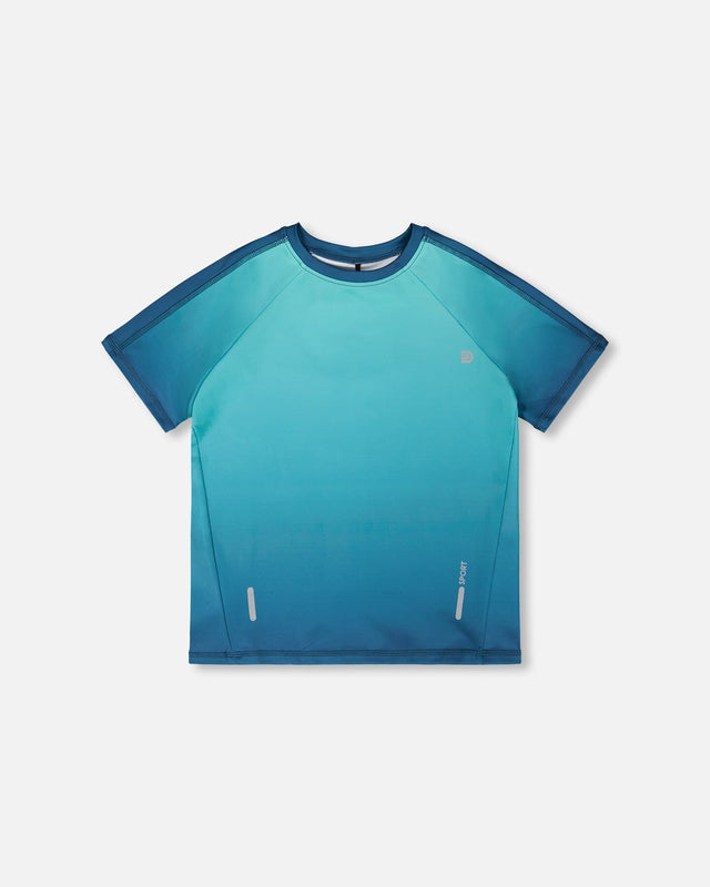 Short Sleeve Athletic Top In Recycled Polyester Teal Gradient-0