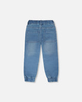 Stretch French Terry Denim Jogger Light Blue-1