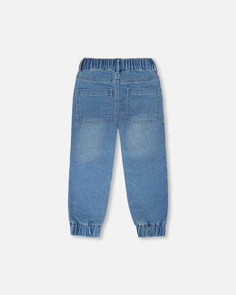 Stretch French Terry Denim Jogger Light Blue-1