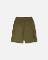 Stretch Twill Bermuda With Cargo Pockets Dark Khaki Green-3