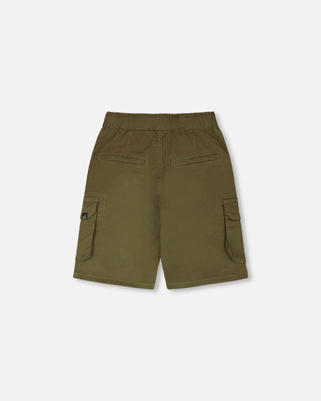 Stretch Twill Bermuda With Cargo Pockets Dark Khaki Green-3