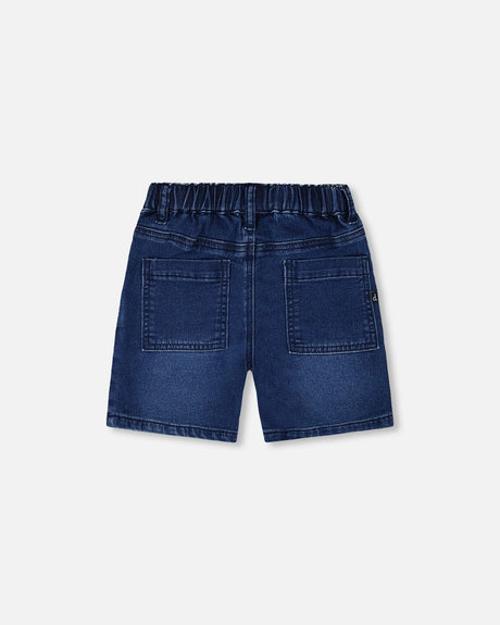 French Terry Navy Blue Denim Shorts-3