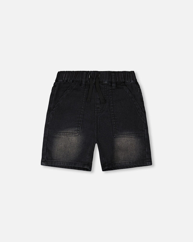 French Terry Grey Denim Shorts-0