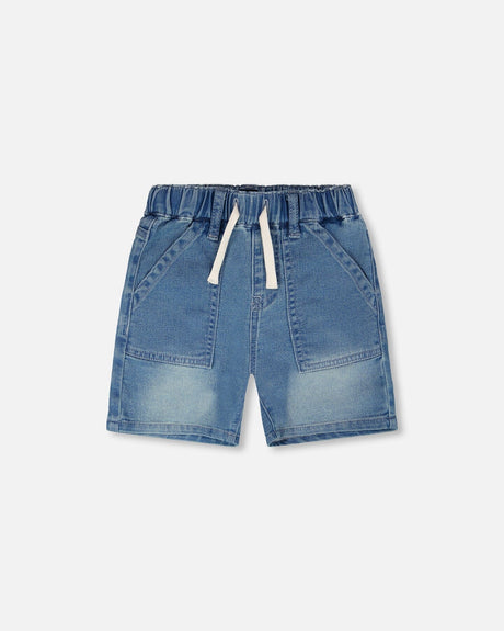 French Terry Light Blue Denim Shorts-0
