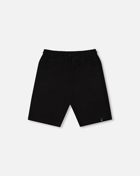 Deux par Deux boys' organic cotton jersey shorts in black, front view