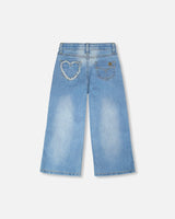 Wide Leg Light Blue Denim Jeans-2