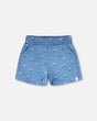 Chambray Shorts Blue Flower Print-0