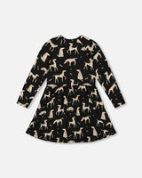 Half Button Jersey Dress Black Dalmatian Print | Deux par Deux | Jenni Kidz