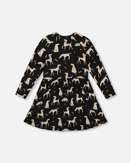 Half Button Jersey Dress Black Dalmatian Print | Deux par Deux | Jenni Kidz