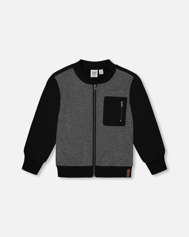 Herringbone And Fleece Zip Vest Black And Gray | Deux par Deux | Jenni Kidz