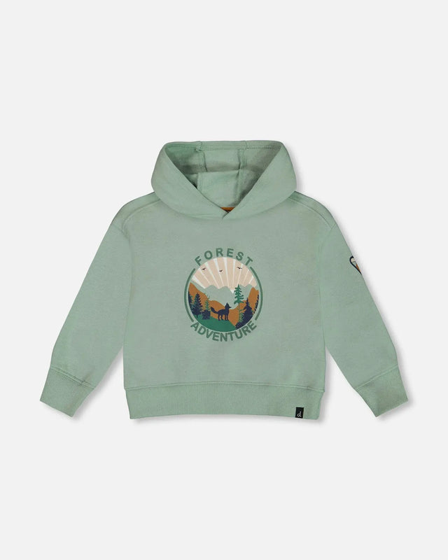 Hooded Fleece Sweatshirt With Print Sage | Deux par Deux | Jenni Kidz