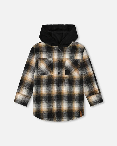 Hooded Polar Fleece Shirt With Hood Black, Blue And Off-White | Deux par Deux | Jenni Kidz