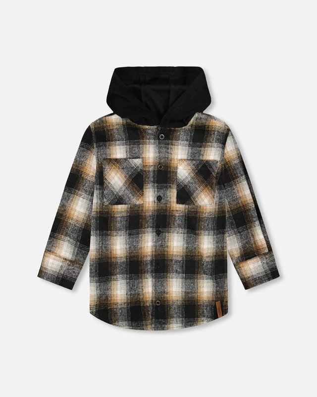 Hooded Polar Fleece Shirt With Hood Black, Blue And Off-White | Deux par Deux | Jenni Kidz