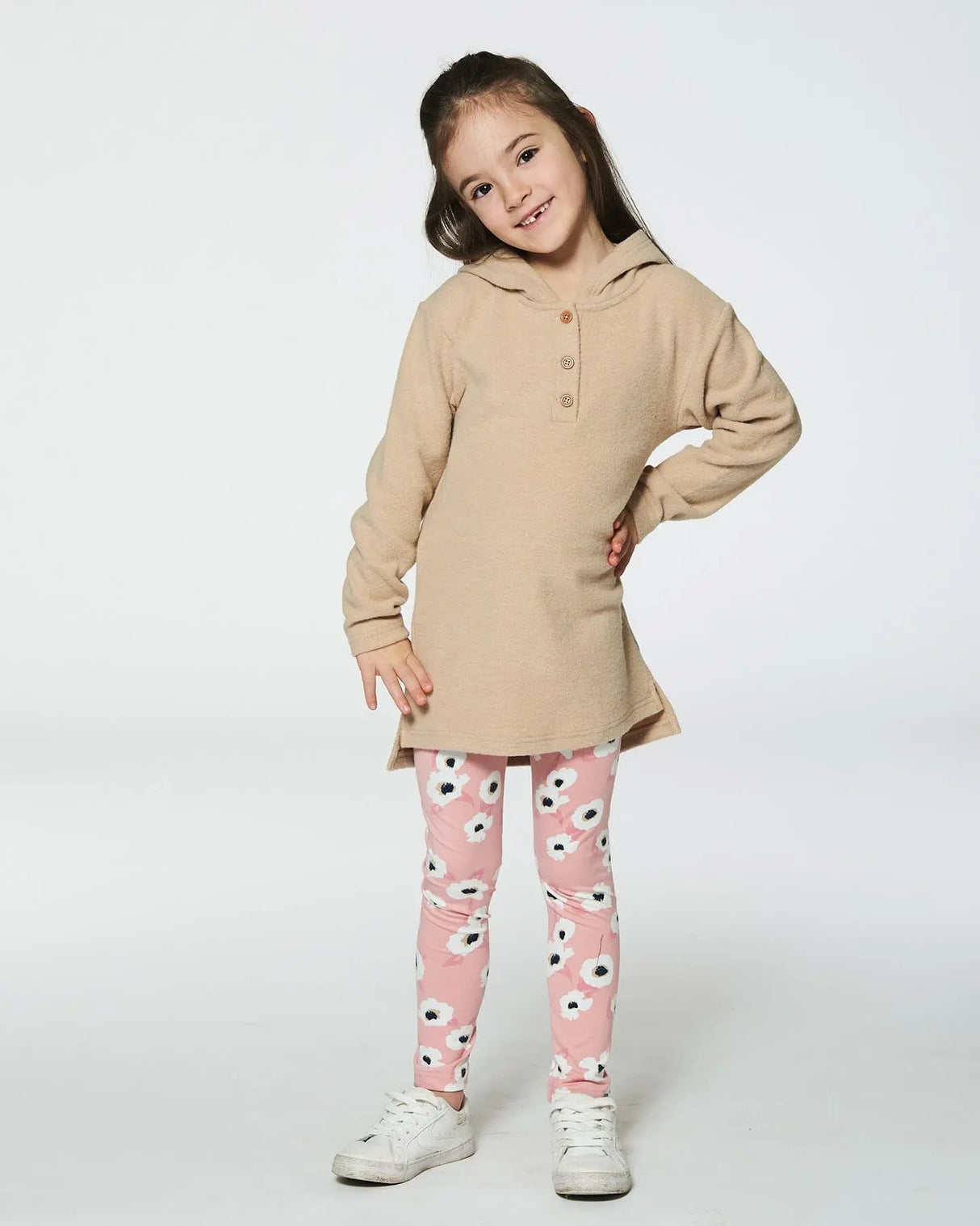 Hooded Rib Tunic Beige | Deux par Deux | Jenni Kidz