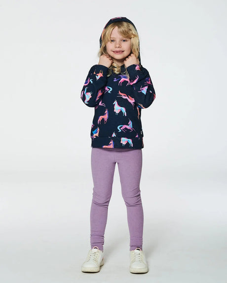 Hooded Sweatshirt Navy Printed Unicorn | Deux par Deux | Jenni Kidz